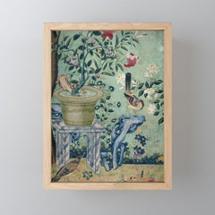18th Century Antique Mint Chinoiserie Bird Garden Fresco 1740 Mini Art Print