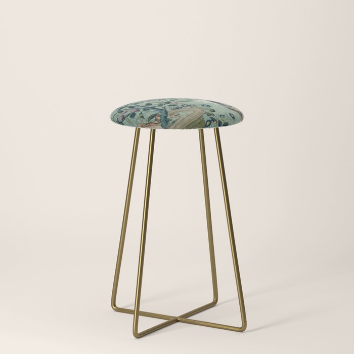 18th Century Antique Mint Chinoiserie Bird Garden Fresco 1740 Stool