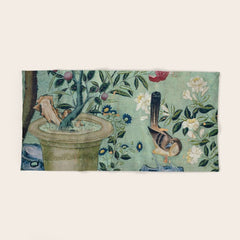 18th Century Antique Mint Chinoiserie Bird Garden Fresco 1740 Bath Towel