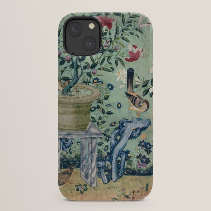 18th Century Antique Mint Chinoiserie Bird Garden Fresco 1740 iPhone Case