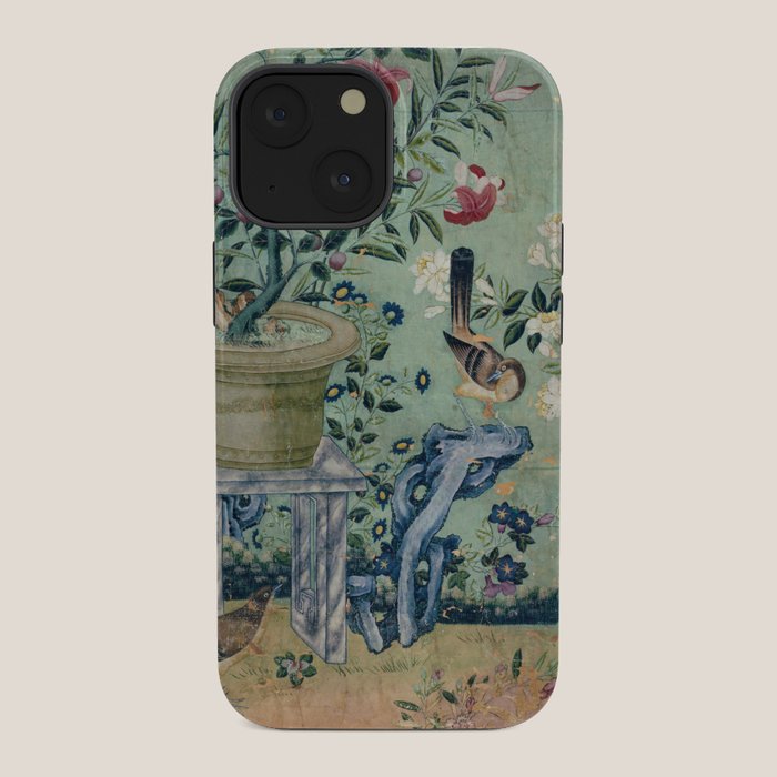 18th Century Antique Mint Chinoiserie Bird Garden Fresco 1740 iPhone Case