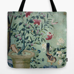 18th Century Antique Mint Chinoiserie Bird Garden Fresco 1740 Tote Bag