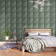 18th Century Antique Mint Chinoiserie Bird Garden Fresco 1740 Wallpaper