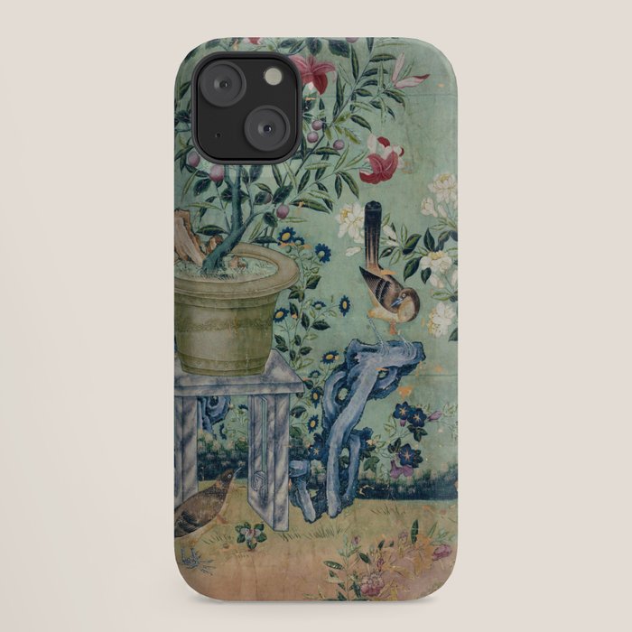 18th Century Antique Mint Chinoiserie Bird Garden Fresco 1740 iPhone Case