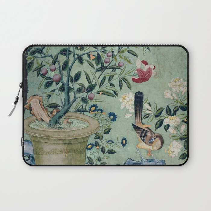 18th Century Antique Mint Chinoiserie Bird Garden Fresco 1740 Laptop Sleeve