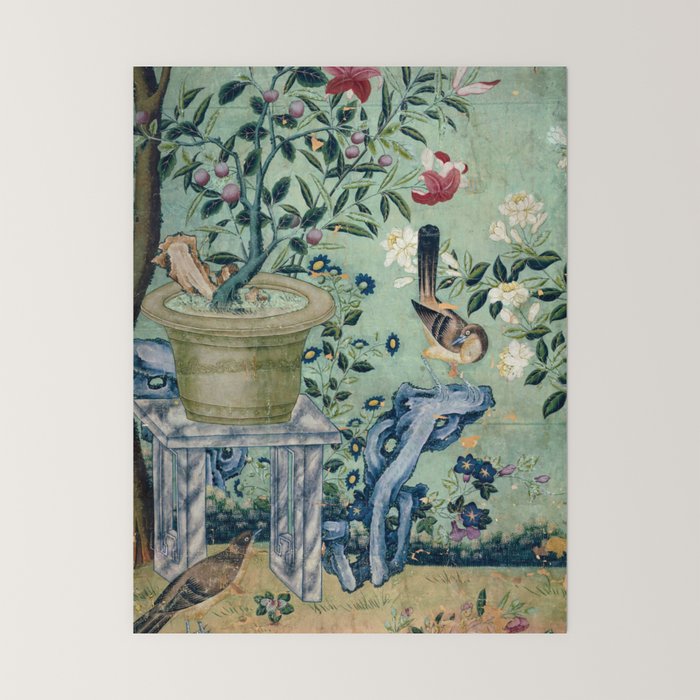 18th Century Antique Mint Chinoiserie Bird Garden Fresco 1740 Mini Art Print