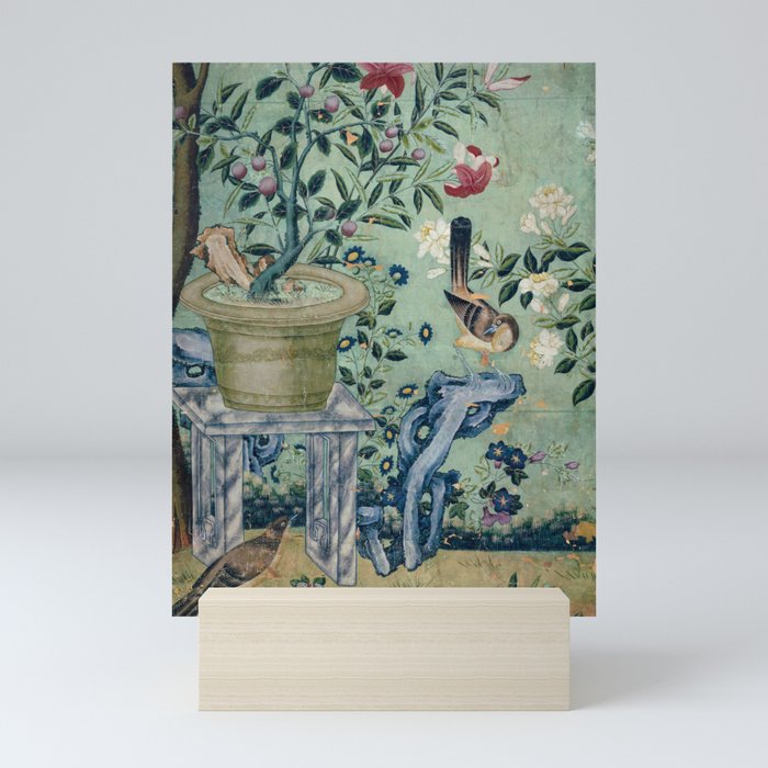 18th Century Antique Mint Chinoiserie Bird Garden Fresco 1740 Mini Art Print