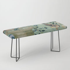 18th Century Antique Mint Chinoiserie Bird Garden Fresco 1740 Bench