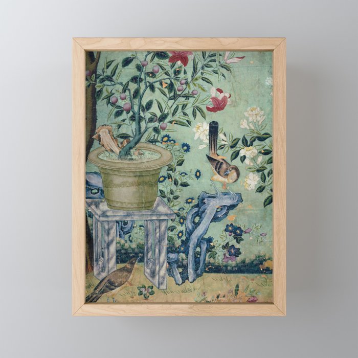 18th Century Antique Mint Chinoiserie Bird Garden Fresco 1740 Mini Art Print