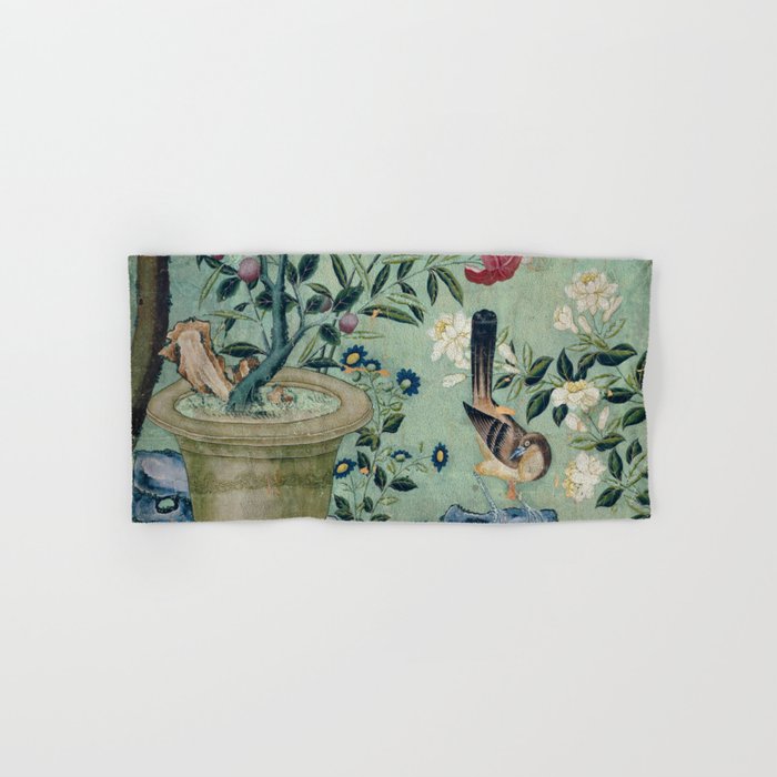 18th Century Antique Mint Chinoiserie Bird Garden Fresco 1740 Bath Towel