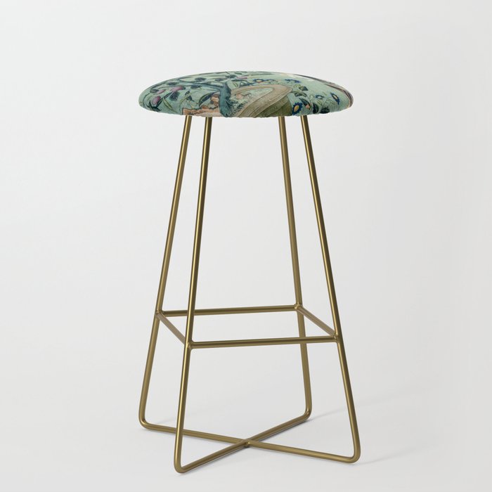 18th Century Antique Mint Chinoiserie Bird Garden Fresco 1740 Stool