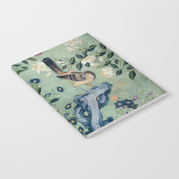 18th Century Antique Mint Chinoiserie Bird Garden Fresco 1740 Notebook