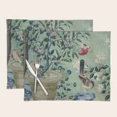 18th Century Antique Mint Chinoiserie Bird Garden Fresco 1740 Placemat