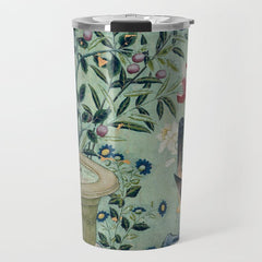 18th Century Antique Mint Chinoiserie Bird Garden Fresco 1740 Travel Mug