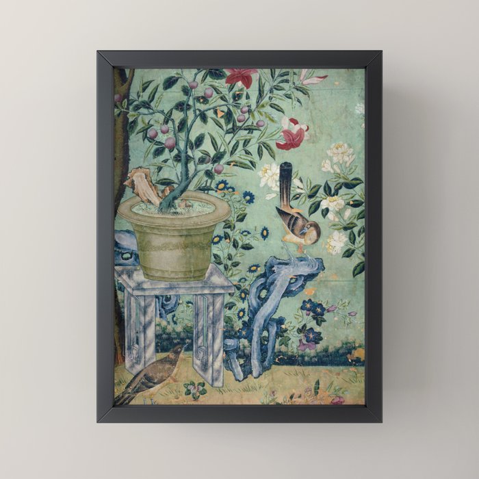 18th Century Antique Mint Chinoiserie Bird Garden Fresco 1740 Mini Art Print