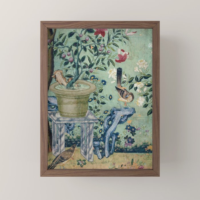 18th Century Antique Mint Chinoiserie Bird Garden Fresco 1740 Mini Art Print