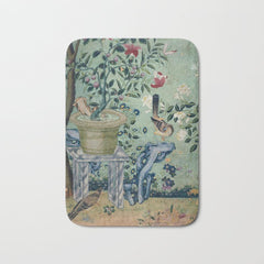 18th Century Antique Mint Chinoiserie Bird Garden Fresco 1740 Bath Mat