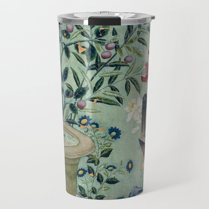 18th Century Antique Mint Chinoiserie Bird Garden Fresco 1740 Travel Mug