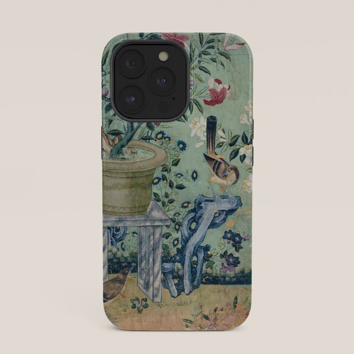 18th Century Antique Mint Chinoiserie Bird Garden Fresco 1740 iPhone Case