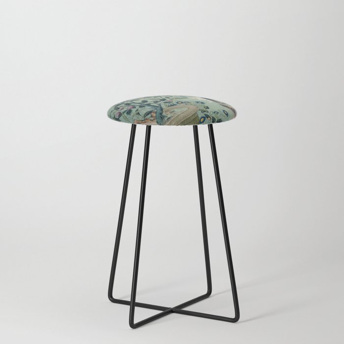 18th Century Antique Mint Chinoiserie Bird Garden Fresco 1740 Stool