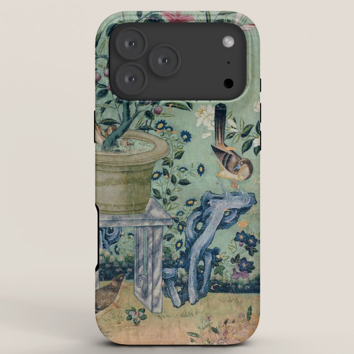 18th Century Antique Mint Chinoiserie Bird Garden Fresco 1740 iPhone Case