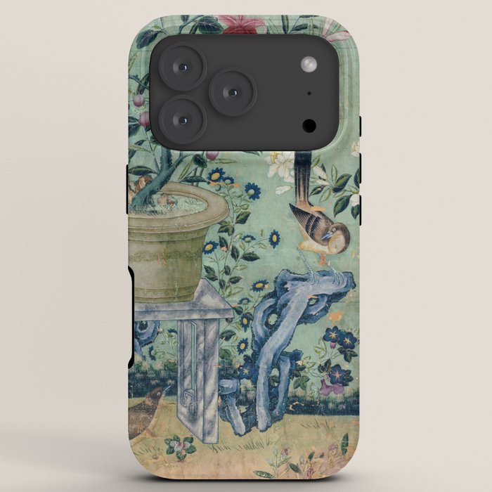 18th Century Antique Mint Chinoiserie Bird Garden Fresco 1740 iPhone Case