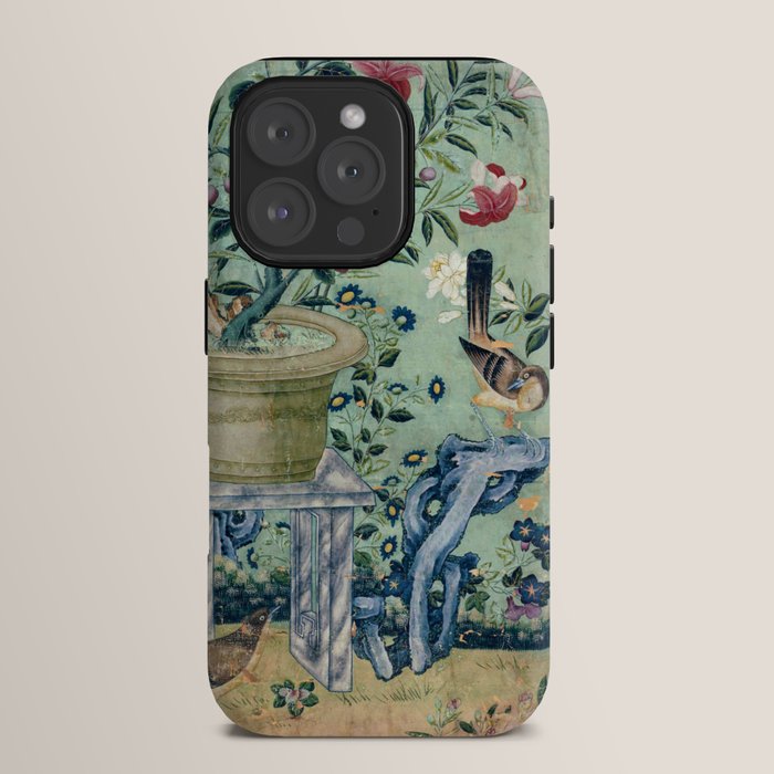 18th Century Antique Mint Chinoiserie Bird Garden Fresco 1740 iPhone Case