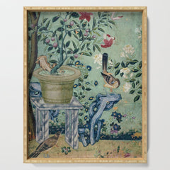 18th Century Antique Mint Chinoiserie Bird Garden Fresco 1740 Serving Tray