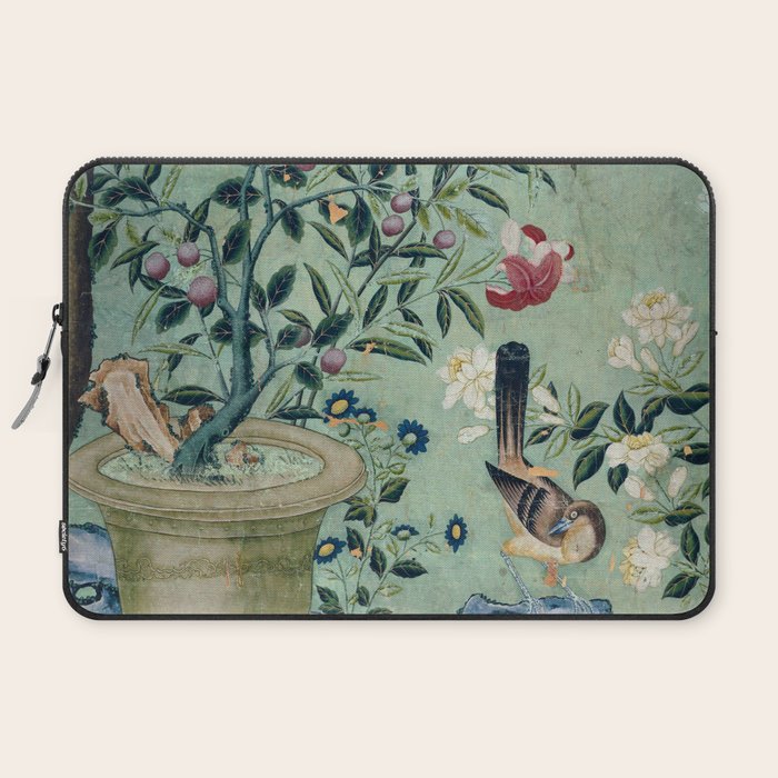 18th Century Antique Mint Chinoiserie Bird Garden Fresco 1740 Laptop Sleeve
