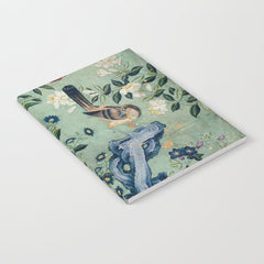 18th Century Antique Mint Chinoiserie Bird Garden Fresco 1740 Notebook