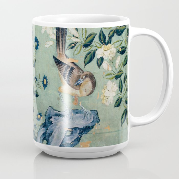 18th Century Antique Mint Chinoiserie Bird Garden Fresco 1740 Coffee Mug