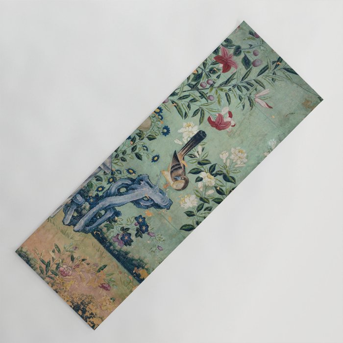 18th Century Antique Mint Chinoiserie Bird Garden Fresco 1740 Yoga Mat