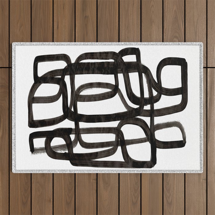 Writing On The Wall' Mid Century Modern Fun Abstract Shapes  Outdoor Rug