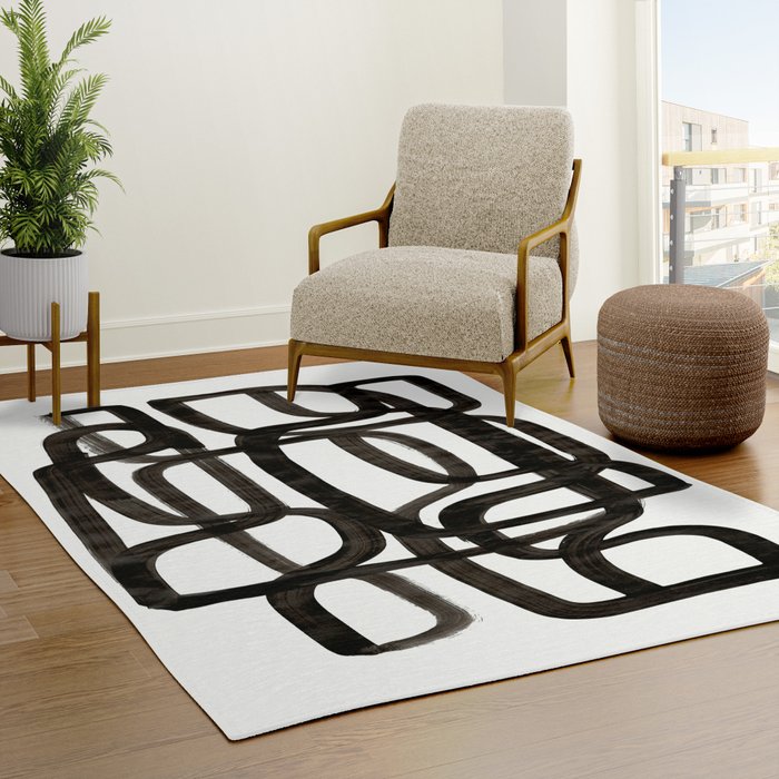 Writing On The Wall' Mid Century Modern Fun Abstract Shapes  Rug