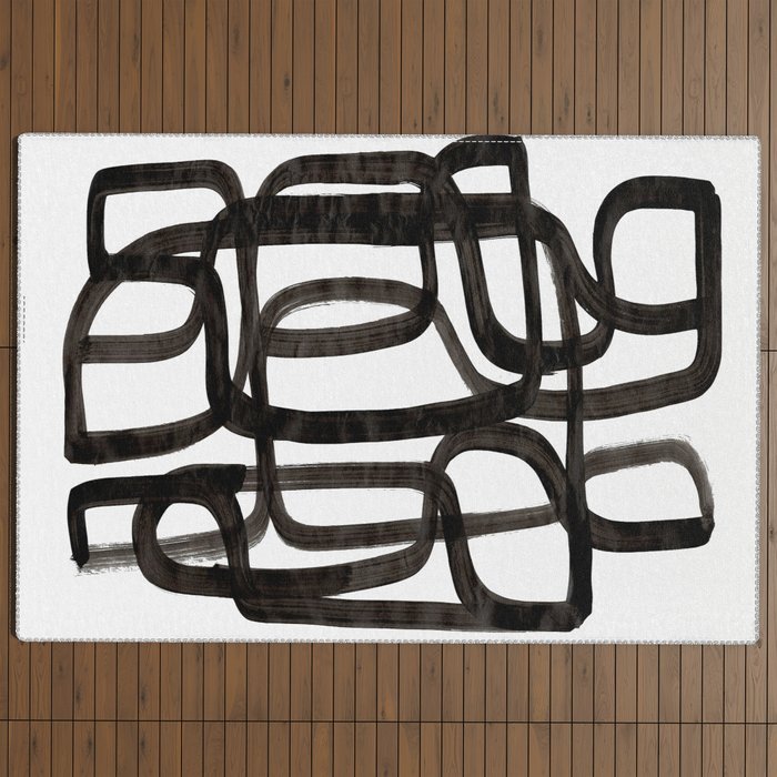 Writing On The Wall' Mid Century Modern Fun Abstract Shapes  Outdoor Rug