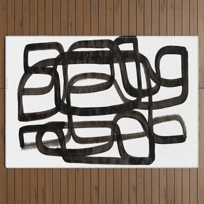 Writing On The Wall' Mid Century Modern Fun Abstract Shapes  Outdoor Rug