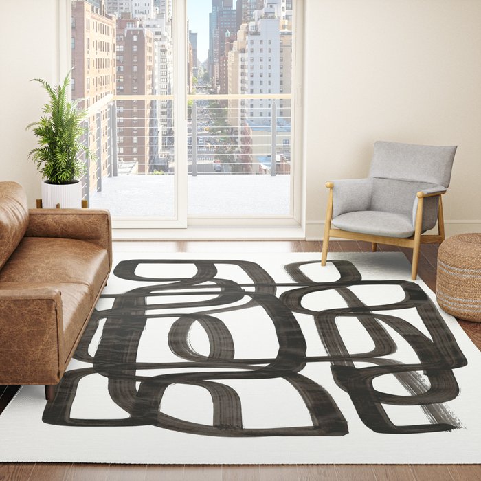 Writing On The Wall' Mid Century Modern Fun Abstract Shapes  Rug