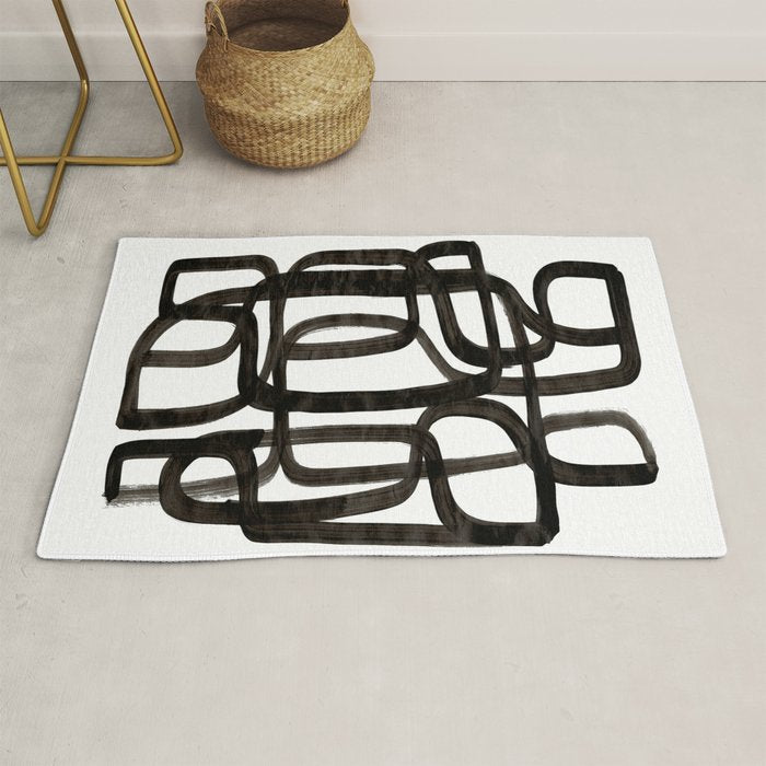 Writing On The Wall' Mid Century Modern Fun Abstract Shapes  Rug