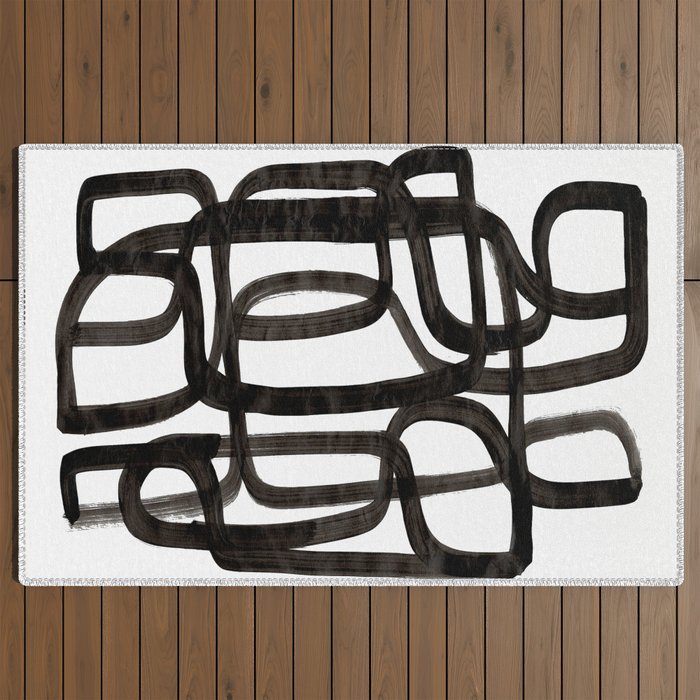Writing On The Wall' Mid Century Modern Fun Abstract Shapes  Outdoor Rug