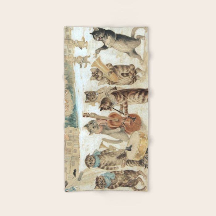 Carol Singing Cats' Funny Vintage Christmas Louis Wain Bath Towel