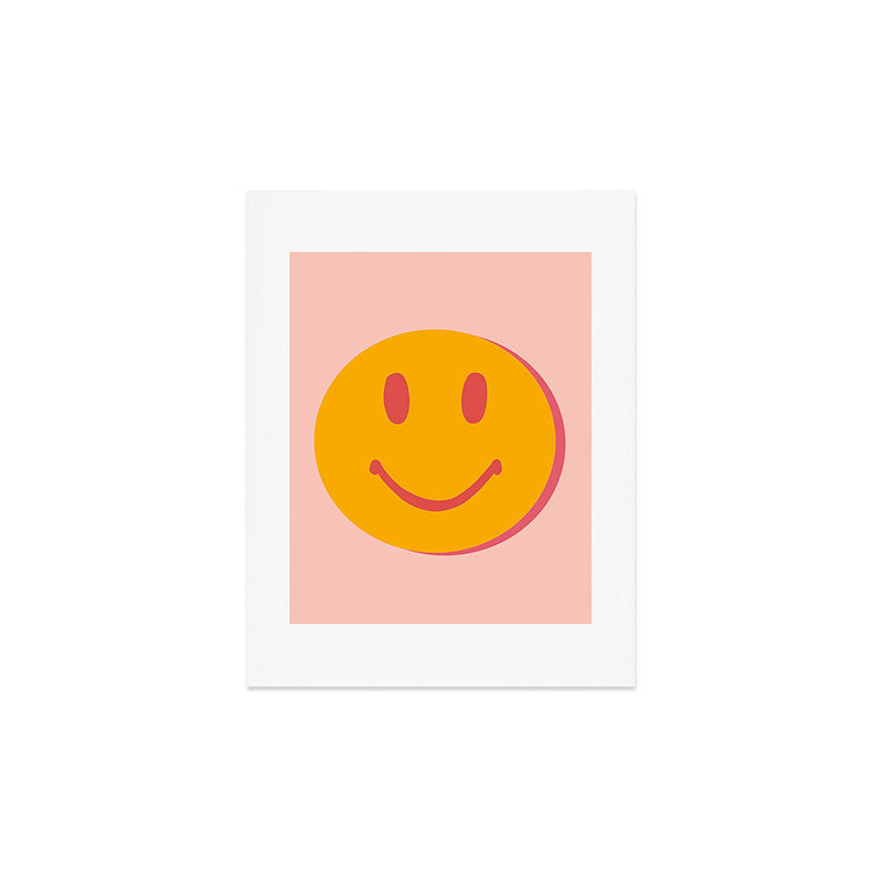 70s retro yellow smile face illustration  Art Print
