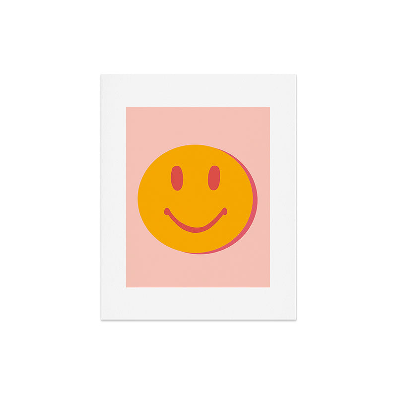 70s retro yellow smile face illustration  Art Print