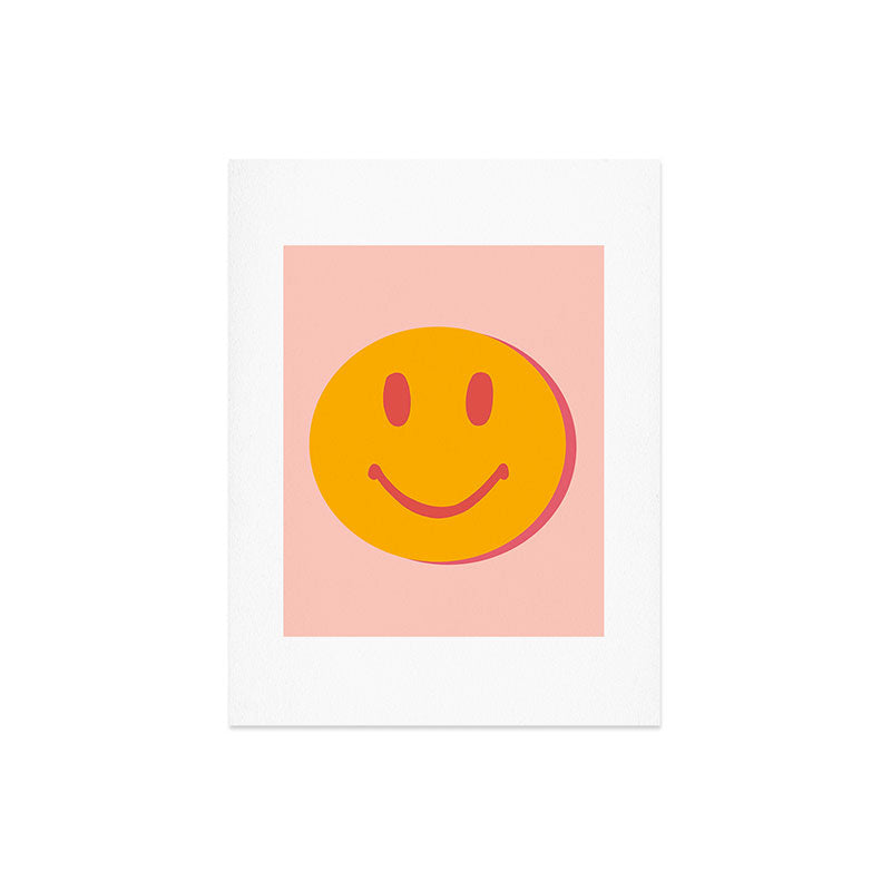 70s retro yellow smile face illustration  Art Print
