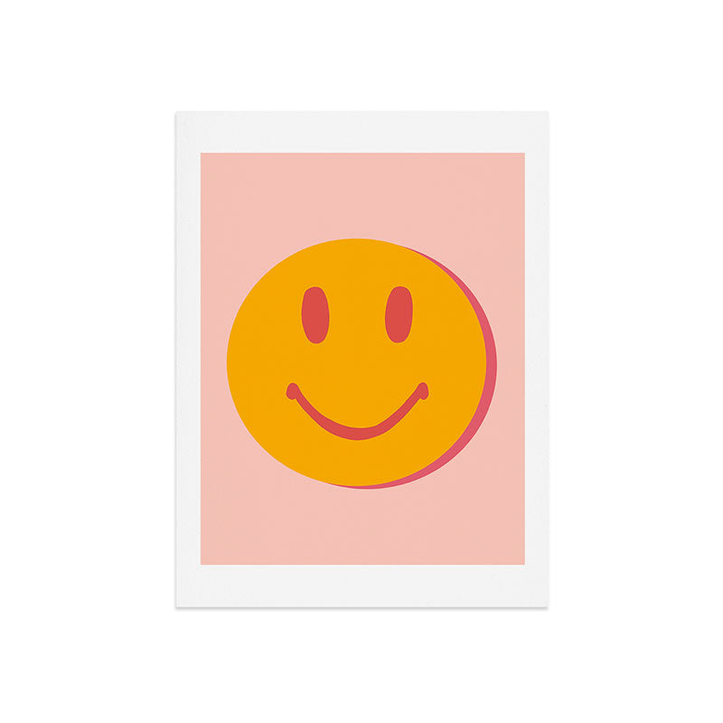 70s retro yellow smile face illustration  Art Print
