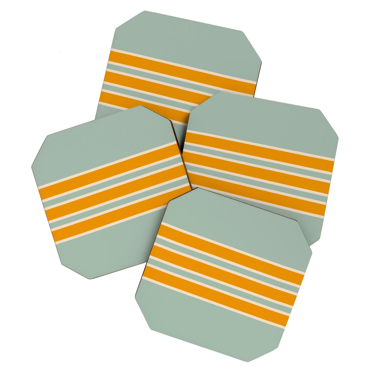 70s Style Mint Orange White Retro Stripes Pomona Coaster