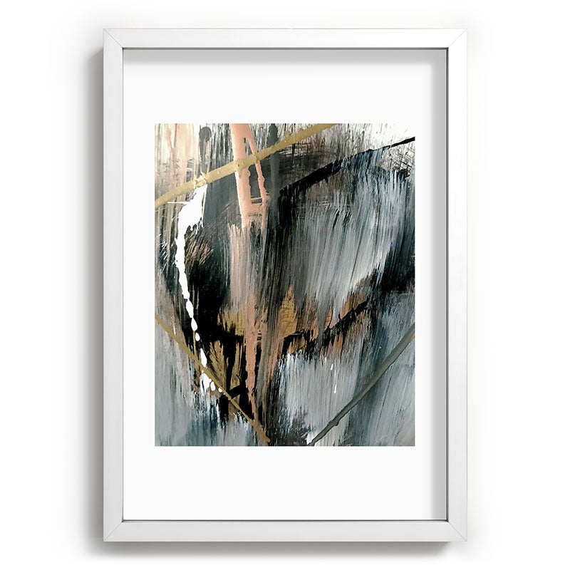 01025: a neutral abstract in gold, black, and white Framed Art Print