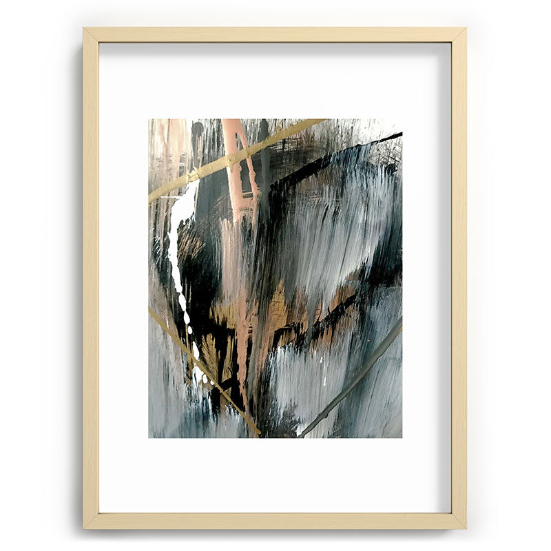 01025: a neutral abstract in gold, black, and white Framed Art Print