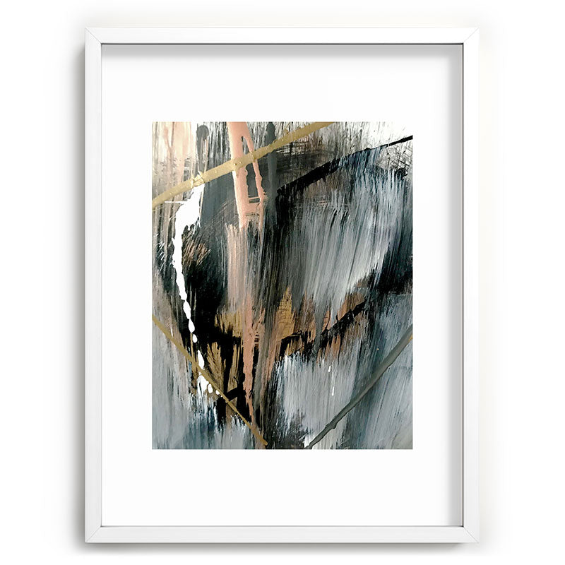 01025: a neutral abstract in gold, black, and white Framed Art Print