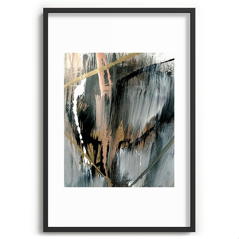 01025: a neutral abstract in gold, black, and white Framed Art Print
