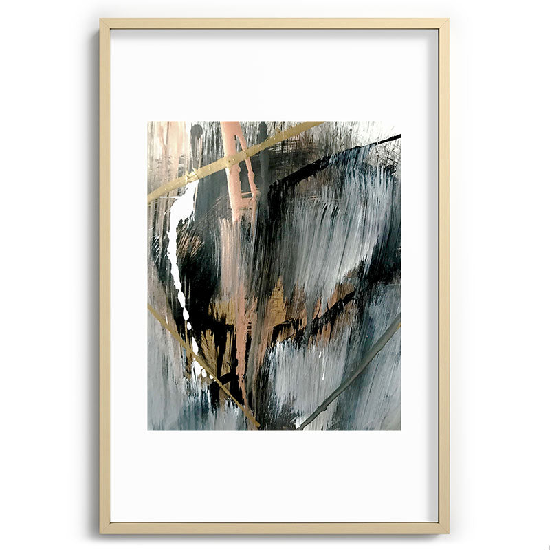 01025: a neutral abstract in gold, black, and white Framed Art Print